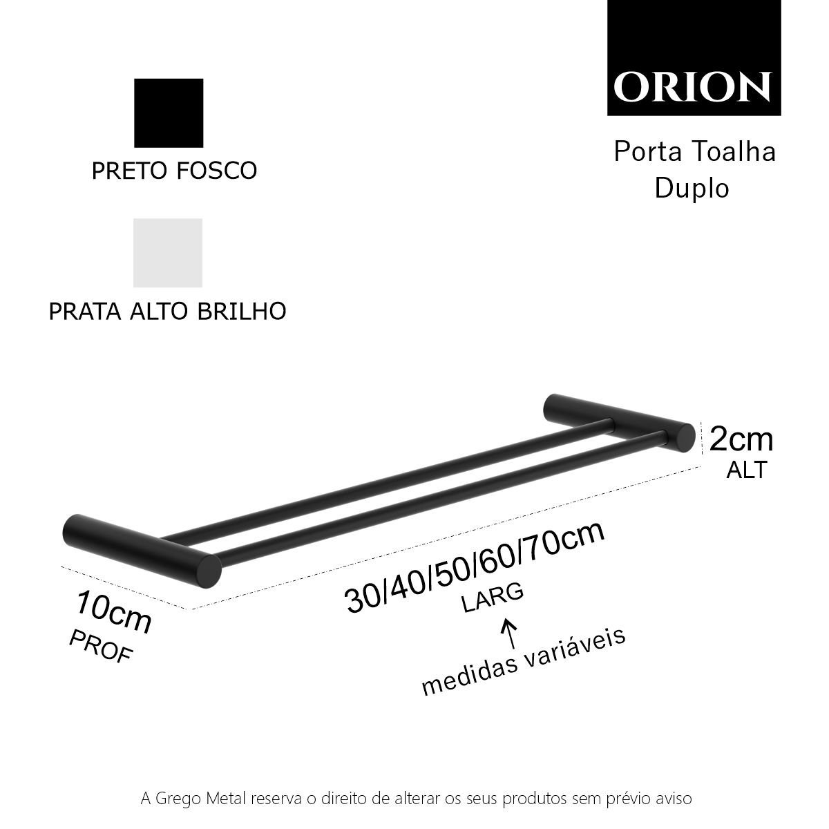Porta Toalha Duplo para Banheiro Toalheiro Suporte Redondo Barra Grego Metal Preto Fosco Orion - 5