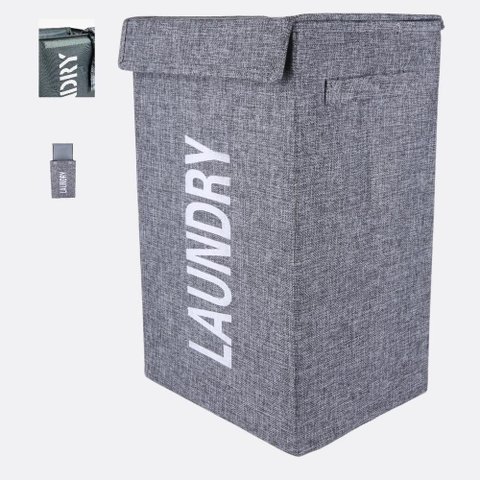 Cesto de Roupa Suja Multiuso Dobrável 60L Tecido Oxford 600D Cinza Kangur