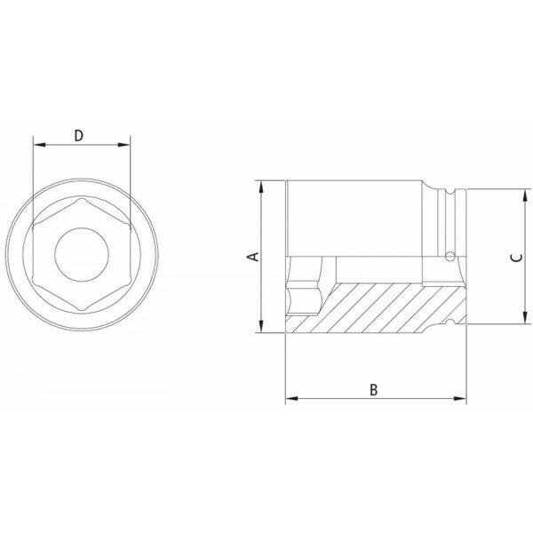 Soquete de Impacto Sextavado Longo 46mm Encaixe 1.1/2" Tramontina PRO - 2