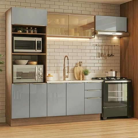 Armário de Cozinha Completa 270 X 60 cm Rustic/Cinza Lux Madesa 08