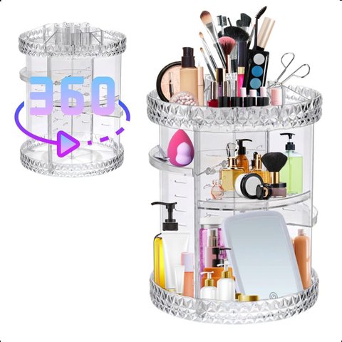 Super Organizador Maquiagem Acrílico Giratório Suporte Cosmético 360° Várias Divisórias