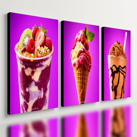 Kit 3 Quadro Decorativo Açaí Sorvete Sorveteria Est1 Qualidade Premium Moderno 28x20cm