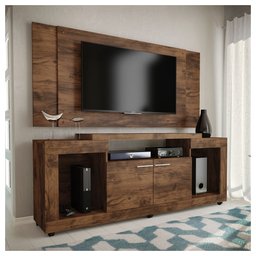 Rack com Bancada Oscar para Tv até 55 Polegadas - Jatoba - Caemmun - 2 Rack com Bancada Oscar para Tv até 55 Polegadas - Jatoba - Caemmun - 2