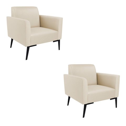 Poltrona Sala Decorativa Kit 2 Marisa Pé Villach Preto Sintético D03 - D’Rossi