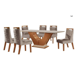 Conjunto Sala de Jantar Mesa Tampo de Vidro/mdf Safira com 6 Cadeiras Atena - Lj Móveis - Cinamomo/p - 2