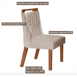 Conjunto Sala de Jantar Mesa Tampo de Vidro/mdf Safira com 6 Cadeiras Atena - Lj Móveis - Cinamomo/p - 5