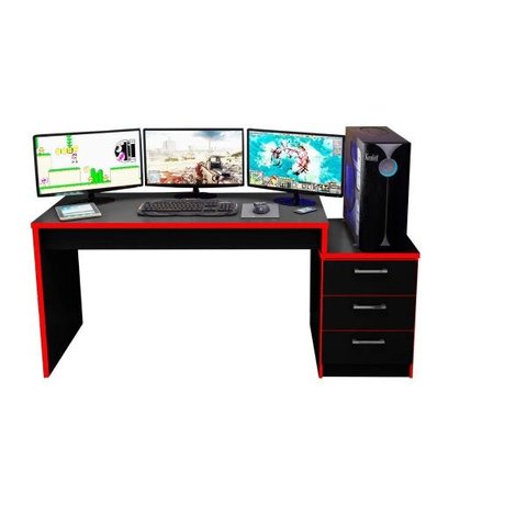 Mesa para Notebook Computador Desk Game Drx 5000 - Preto/Vermelho - Móveis Leão