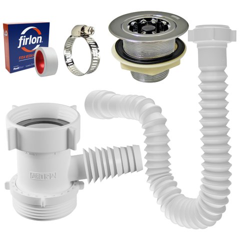 Adaptador para Máquina de Lavar Louça + Válvula Americana + Sifão Sanfonado Universal + Abraçadeira