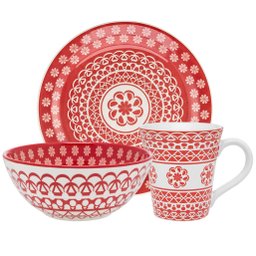 Kit Jogo Café Lanche Floreal Renda 3 Peças Oxford® Cerâmica - 1