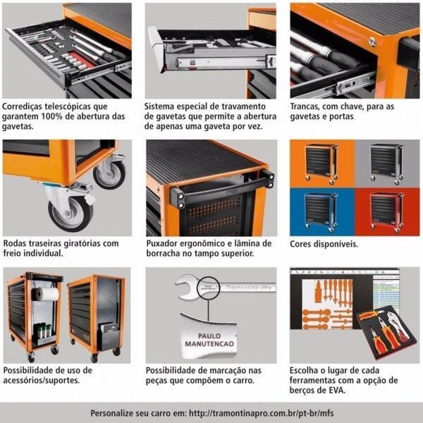 Carro Kit de Ferramentas 3 Gavetas 1 Porta 70 Peças Tramontina - 5