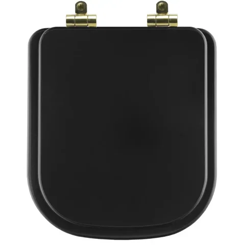 Tampa de Vaso Poliéster Com Amortecedor Quadra Preto Fosco para Bacia Deca com Ferragem Dourada