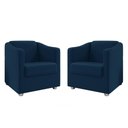 Ver imagem 1 de Kit 2 Poltronas Ana Suede Azul Marinho Pés Cromado Pallazio