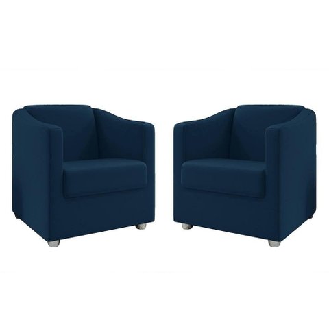 Kit 2 Poltronas Ana Suede Azul Marinho Pés Cromado Pallazio