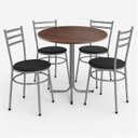 Ver imagem 1 de Mesa de Jantar Redonda Imbuia com 4 Cadeiras Estofadas Cinza