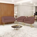 Ver imagem 7 de Sofá Namoradeira e 2 Poltronas Base Industrial Dourado Stella Veludo D03 - D'Rossi Cor Rose