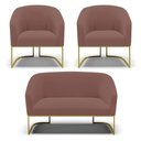 Ver imagem 1 de Sofá Namoradeira e 2 Poltronas Base Industrial Dourado Stella Veludo D03 - D'Rossi Cor Rose