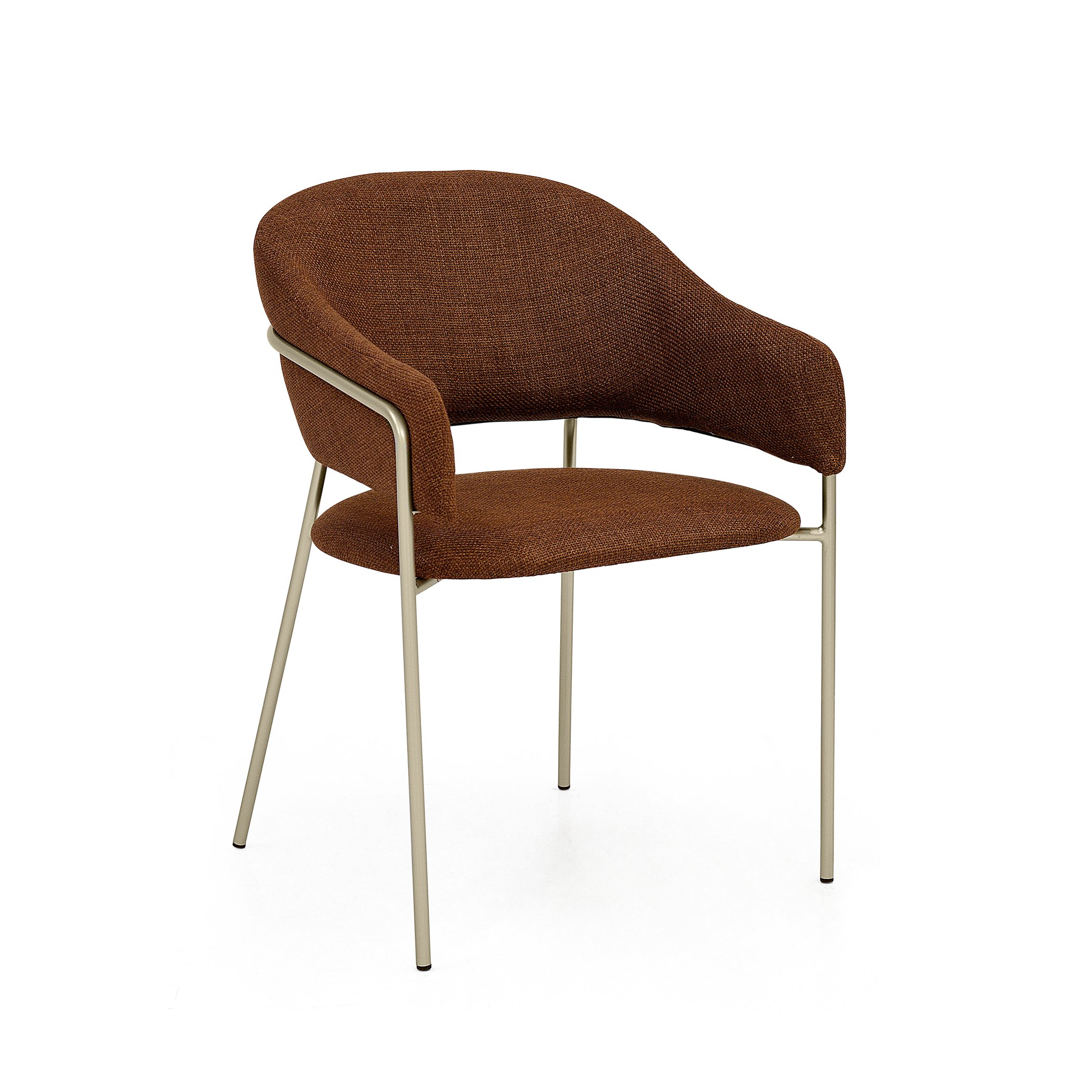 Cadeira Estofada com Estrutura de Aço Champanhe Tecido Terracota Eisen - Iaza Móveis - 1