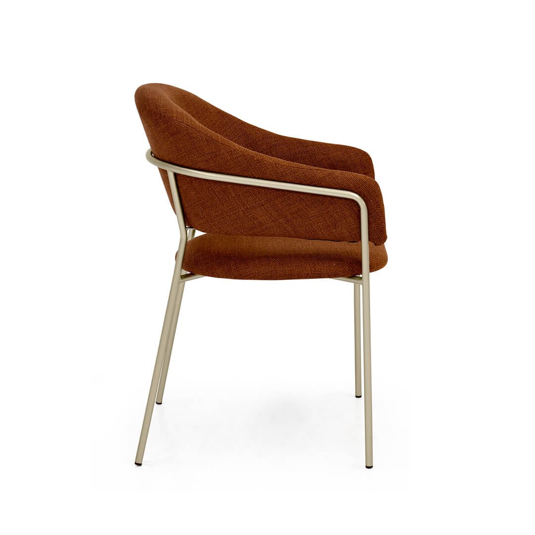 Cadeira Estofada com Estrutura de Aço Champanhe Tecido Terracota Eisen - Iaza Móveis - 3