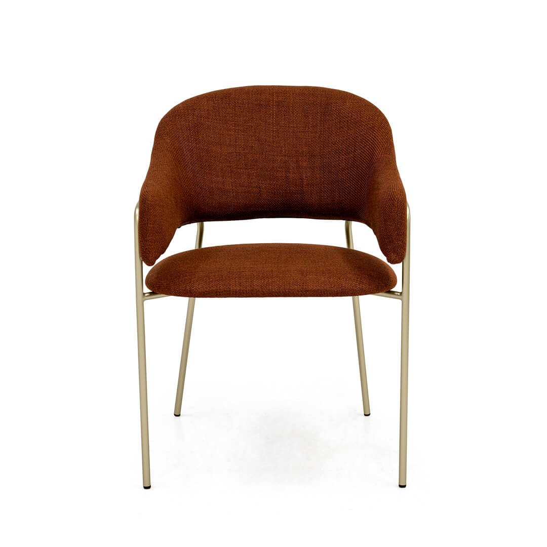 Cadeira Estofada com Estrutura de Aço Champanhe Tecido Terracota Eisen - Iaza Móveis - 2