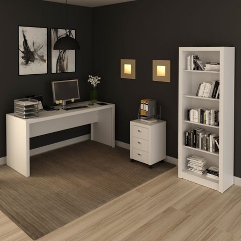 Conjunto de Escritório com Escrivaninha 03 pç CJ43018-068 Tecno Móbili - Branco
