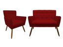 Ver imagem 1 de Kit Namoradeira + 1 Poltrona Decorativa Onix Couro Vermelho Pés Madeira Mz Decor