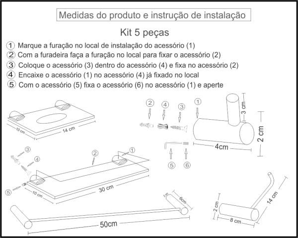 Acessórios de banheiro com prateleira 501PL Slim Grego Metal - 6