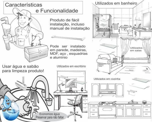 Acessórios de banheiro com prateleira 501PL Slim Grego Metal - 5