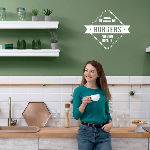 Adesivo Decorativo Logo Hamburgueria Retrô Cozinha Restaurante Food Truck Kanto Store Adesivo de Par