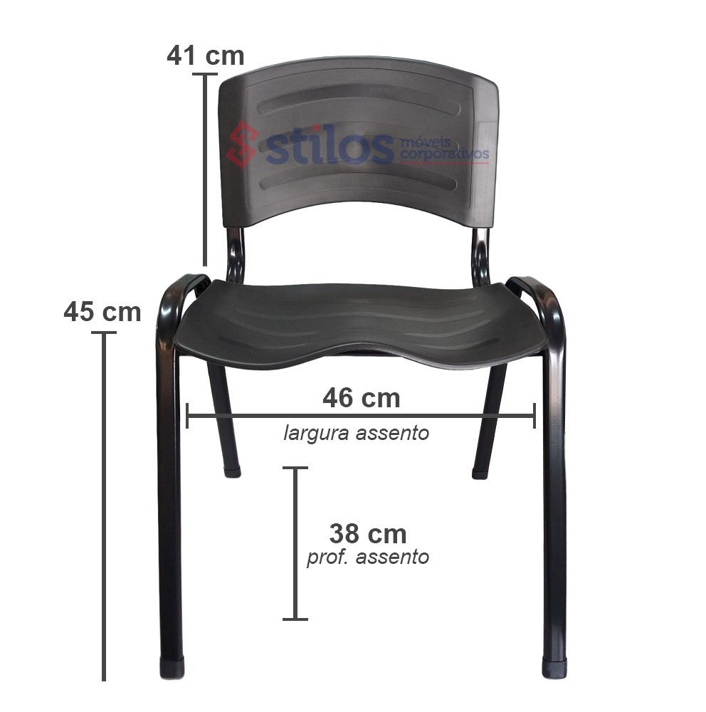 kit 10 Cadeira Empilhavel Iso Plástica Fixa Cadeiras Para Igreja Escritório Escola Preta - 6