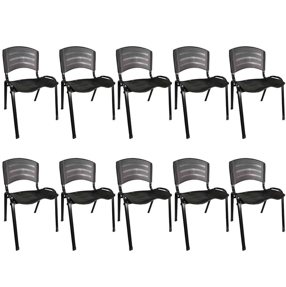 kit 10 Cadeira Empilhavel Iso Plástica Fixa Cadeiras Para Igreja Escritório Escola Preta - 1