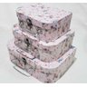 Maleta Decorativa Papel Flores com Fundo Rosa Kit 3 Peças P M G EF-0073D - 2