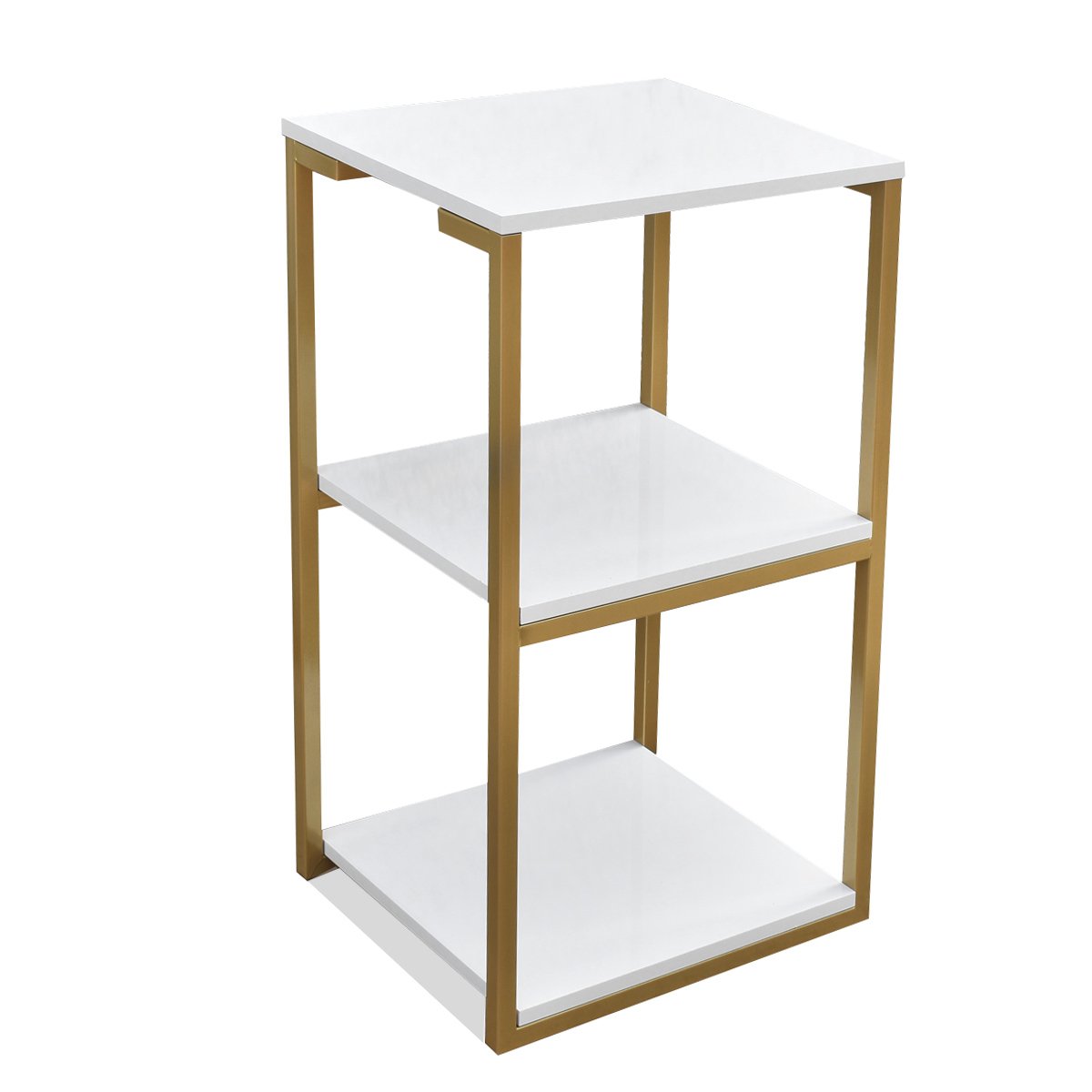 Prateleira Escritório Lateral Mesa Base Dourado Tampo Branco