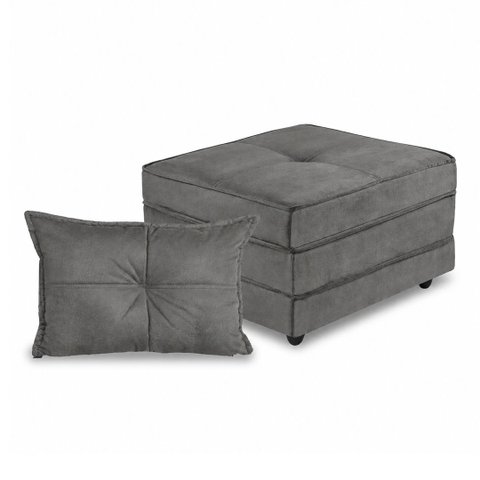 Puff Cama Dobravel 70cm Slim com Almofada Cor: Suede Cinza Chumbo