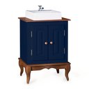 Ver imagem 1 de Gabinete para Banheiro 2 Portas com Cuba Dália 3057 - Azul Petróleo/imbuia Glazer