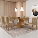 Ver imagem 1 de Mesa para Sala de Jantar Alvorada 180cm Mdf Tampo Laminado Canto Copo e 6 Cadeiras Liz