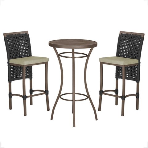 Mesa Bistrô e 2 Banquetas Roma Marrom Corda Náutica Estofado 7 Trama Original