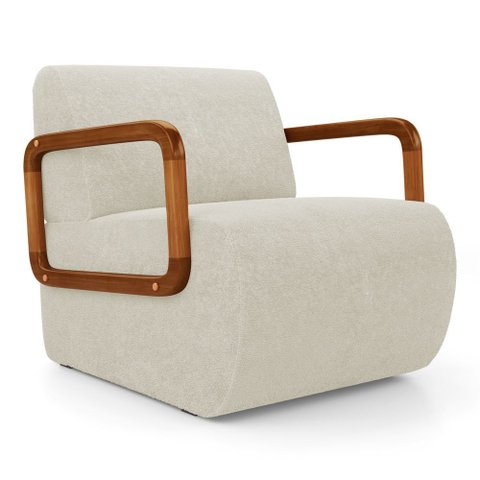 Poltrona Decorativa Orgânica Living Kavya Bouclê Off White - Desk Design