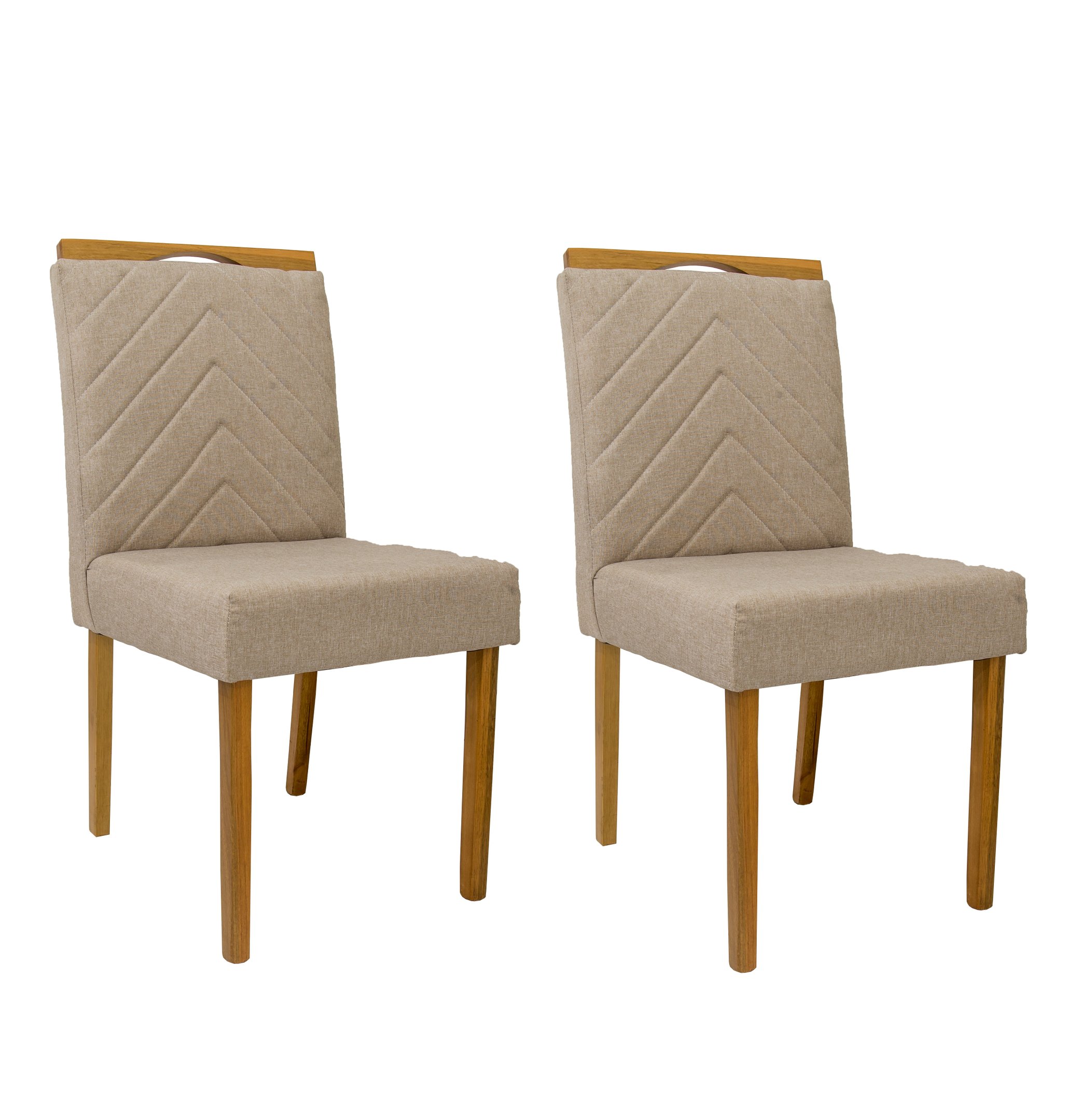 02 cadeiras de jantar Verônica em madeira maciça com revestimento em tecido linho Ferrugine Design