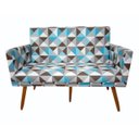 Ver imagem 1 de Namoradeira Nina Decorativa Suede Triângulo Azul 2 Lugares Pés Madeira Ms Decor