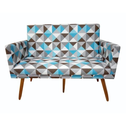 Namoradeira Nina Decorativa Suede Triângulo Azul 2 Lugares Pés Madeira Ms Decor