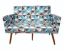 Ver imagem 1 de Namoradeira Nina Decorativa Suede Triângulo Azul 2 Lugares Pés Madeira Ms Decor