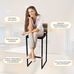 Banqueta Quadrada Junco Cappuccino para Balcão Ilha Cozinha Área Gourmet Bancada Piscina Bar - 4