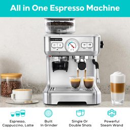 Casabrews Máquina de Espresso com Moedor e Vaporizador de Leite (prata) - 2