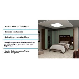 Guarda Roupa de Casal Canto com Vidro Reflecta Nogueira Dourado com Verde Jade Prime Luciane Móveis - 6