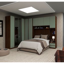 Guarda Roupa de Casal Canto com Vidro Reflecta Nogueira Dourado com Verde Jade Prime Luciane Móveis - 1