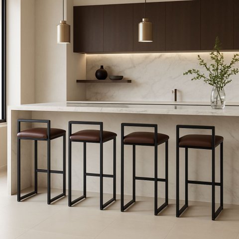 Kit 4 Banqueta Alta Ferro Cozinha Corino Bancada Gourmet:marrom