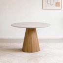 Ver imagem 1 de Mesa de Jantar 4 Lugares Redonda 117cm Base Cone Tampo MDF com Vidro Erimon N01 Ypê Off White -