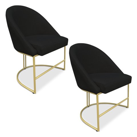Kit 02 Cadeiras Poltrona de Jantar Bela Suede Base Metálica Industrial Dourado - Pallazio