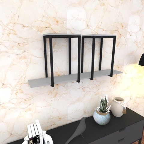 Prateleira Industrial Suspensa Estante Parede Nicho Cinza Ferro e Madeira Suporte Pratileira