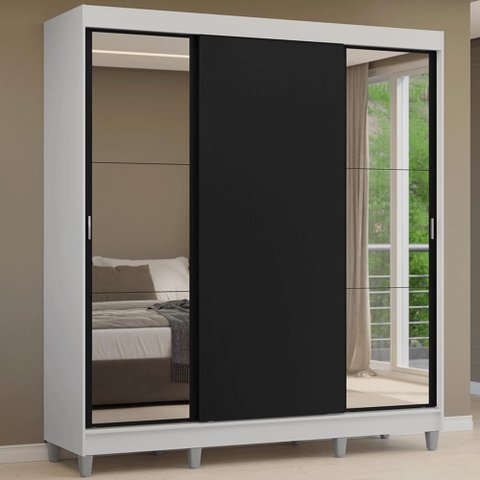 Guarda-Roupa Casal com Pés 3 Portas de Correr com Espelhos Reno Madesa